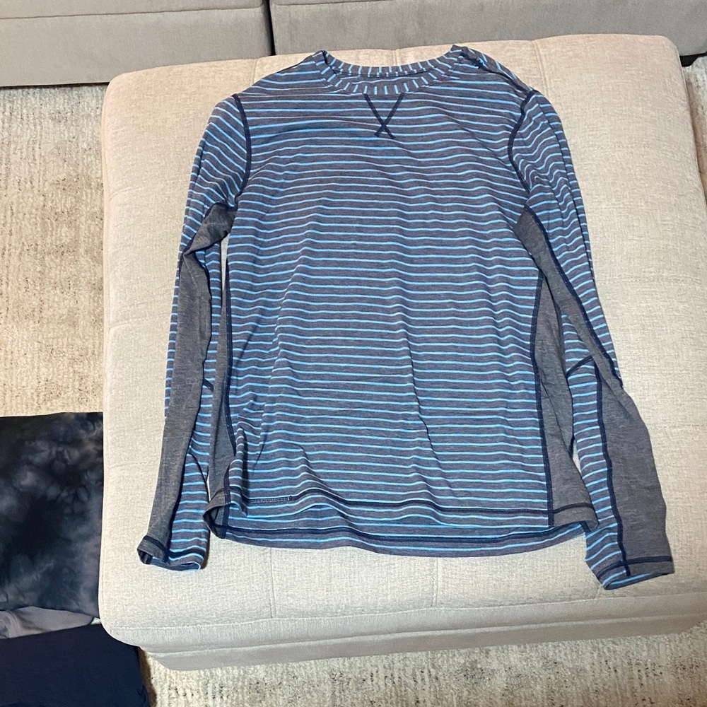 lululemon athletica Navy and Light Gray Striped Long Sleeve Shirt